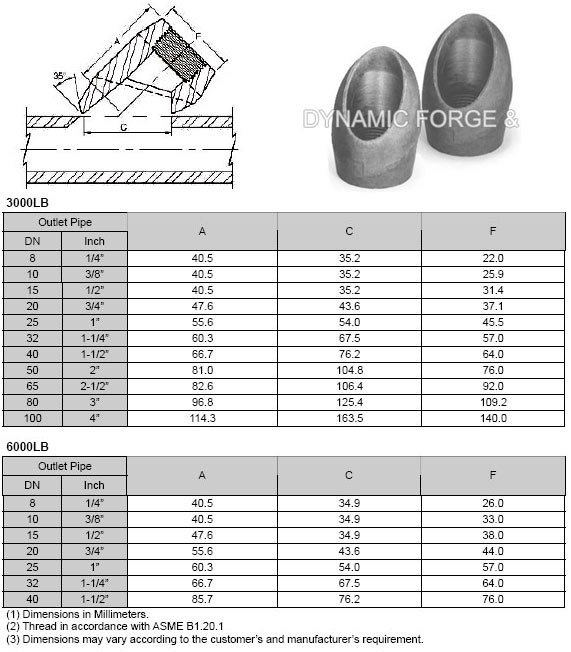 Forged Screwed-Threaded Lateral Outlet Dimensions